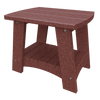 Compact weather-resistant Coastal End Table made of eco-friendly recycled poly lumber in a reddish-brown finish with stainless steel hardware and lower shelf.