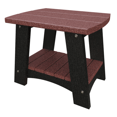 Compact Coastal End Table made of weather-resistant recycled poly lumber with black legs and reddish-brown top, perfect for outdoor patios and coastal decor.