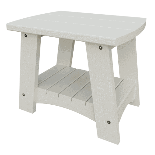 White weather-resistant coastal end table with slatted lower shelf and sturdy legs for outdoor use