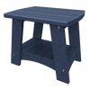 Blue weather-resistant Coastal End Table made of eco-friendly poly lumber with slatted top and lower shelf for outdoor use