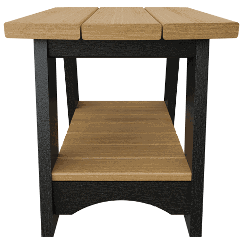 Compact Coastal End Table with weather-resistant poly lumber and two-tone wood finish for outdoor use