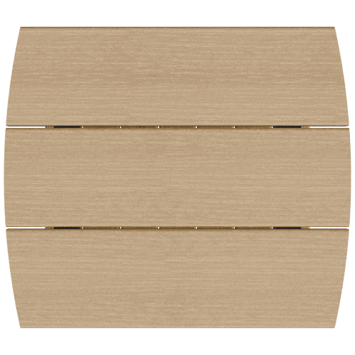 Top view of a beige weather-resistant coastal end table made from eco-friendly recycled poly lumber with a slatted design.