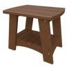 Brown coastal end table made of weather-resistant poly lumber with sturdy legs and lower shelf for outdoor use