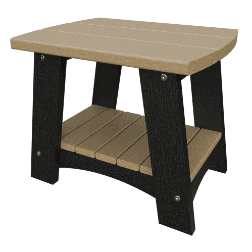 Compact Coastal End Table made of weather-resistant poly lumber with tan top and black legs, ideal for outdoor patio use.