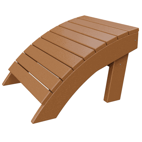 Brown ergonomic curved poly lumber coastal ottoman for outdoor seating and footrest