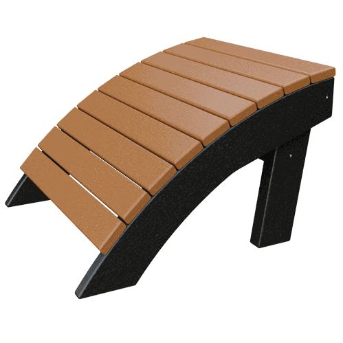 Coastal Ottoman with ergonomic slope in brown and black poly lumber, durable and weather-resistant outdoor footrest.