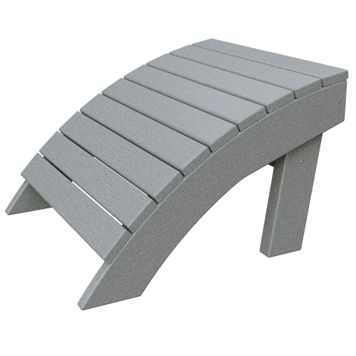 Gray ergonomic Coastal Ottoman made of durable poly lumber with slatted design for outdoor use