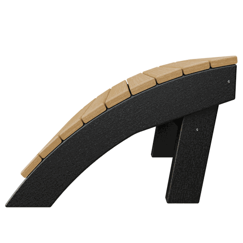 Coastal Ottoman with ergonomic slope, made of durable black and natural poly lumber, designed for outdoor use with moisture and UV resistance.