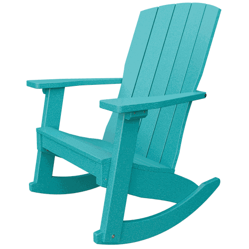 Blue weather-resistant poly lumber Coastal Rocker with high back and wide armrests for outdoor relaxation