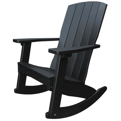 Black Coastal Rocker chair with high back and wide armrests made from weather-resistant poly lumber for outdoor use