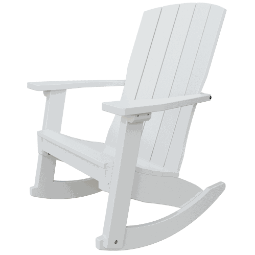White weather-resistant poly lumber Coastal Rocker with tall back and wide armrests for outdoor relaxation