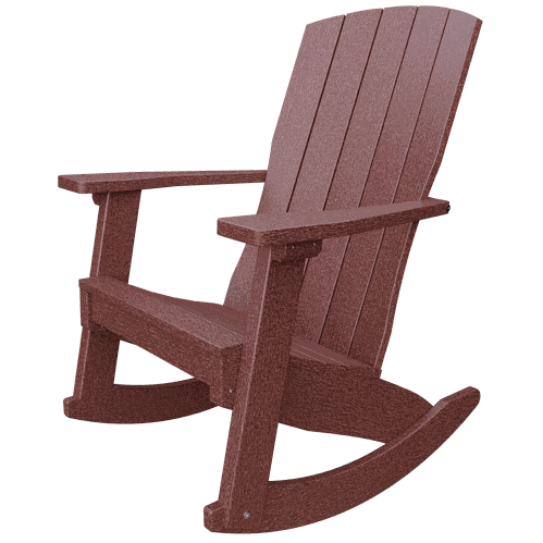 Durable brown Coastal Rocker with high back and wide armrests, made from weather-resistant poly lumber for outdoor relaxation.