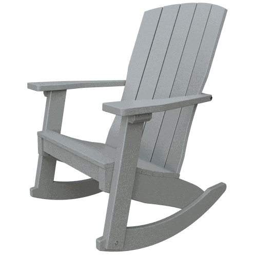 Gray weather-resistant Coastal Rocker chair with high back and wide armrests, designed for outdoor relaxation.