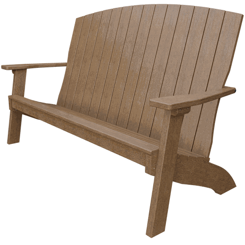Outdoor Coastal Bench with clean lines, weather-resistant poly lumber, contoured seat, and wide armrests for comfortable seating.