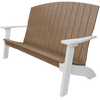 Coastal Bench with weather-resistant poly lumber, white armrests, and contoured brown seat for outdoor comfort and durability