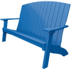 Blue durable weather-resistant outdoor coastal bench with armrests and contoured backrest