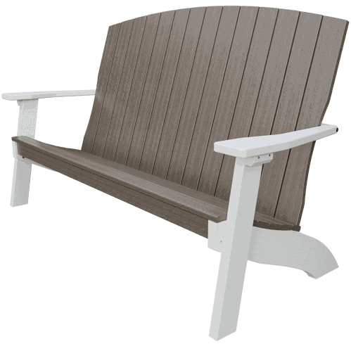 Durable weather-resistant poly lumber Coastal Bench with contoured seat, supportive back, and wide armrests in gray and white design