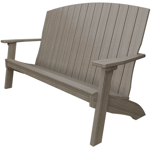 Timeless coastal bench with weather-resistant poly lumber, contoured seat, wide armrests, and durable stainless steel hardware for outdoor comfort