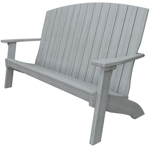 Gray outdoor Coastal Bench with contoured back, wide armrests, and durable weather-resistant poly lumber design