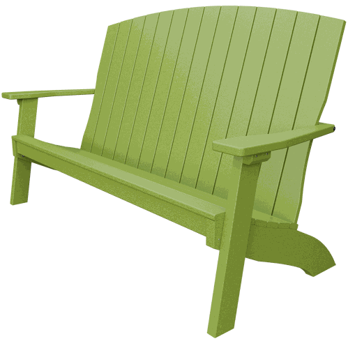 Green weather-resistant coastal bench with wide armrests and contoured seat for outdoor patio or garden seating