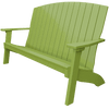 Green weather-resistant coastal bench with wide armrests and contoured seat for outdoor patio or garden seating