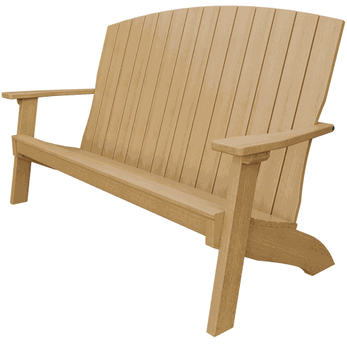 Weather-resistant coastal bench with contoured seat, supportive back, and wide armrests for outdoor comfort.