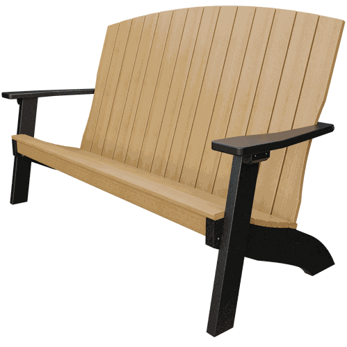 Outdoor Coastal Bench with weather-resistant poly lumber, contoured seat, and black armrests for patio or garden seating