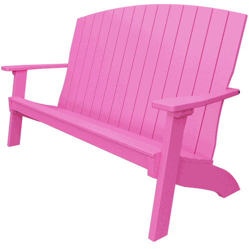 Pink Coastal Bench with clean lines, wide armrests, and durable weather-resistant poly lumber for outdoor seating.