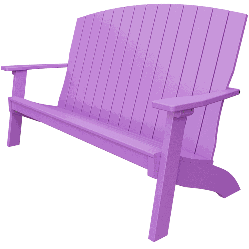 Purple all-weather poly lumber Coastal Bench with contoured seat and wide armrests for outdoor patio or garden seating