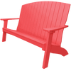 Red coastal bench with clean lines, wide armrests, and durable weather-resistant poly lumber design for outdoor seating.