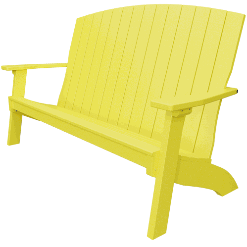 Yellow coastal bench with clean lines, wide armrests, and contoured seat for outdoor patio or garden seating.