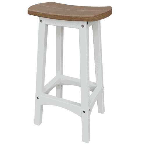 Coastal Barstool with contoured wood seat and white weather-resistant poly lumber frame