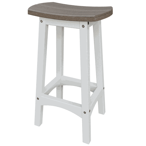 Coastal Barstool with weather-resistant white legs and contoured wood-look seat perfect for outdoor use