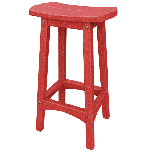 Red Coastal Barstool with contoured seat and weather-resistant poly lumber construction for outdoor use