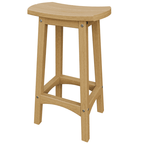 Coastal Barstool with weather-resistant poly lumber, contoured seat, and rust-proof hardware in natural wood finish.