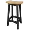 Coastal Barstool with weather-resistant black frame and natural wood-tone contoured seat for outdoor use