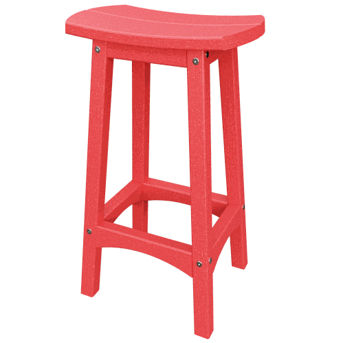 Red coastal barstool with contoured seat and weather-resistant poly lumber construction