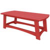 Red coastal coffee table made from durable, weather-resistant poly lumber with a slatted top and sturdy design.