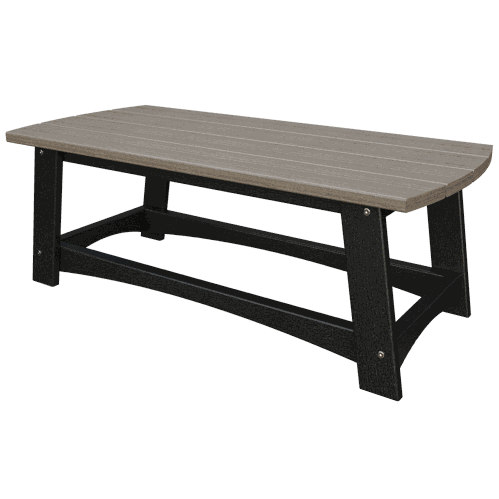 Coastal Coffee Table with weather-resistant poly lumber top and sturdy black frame, ideal for outdoor patio use.