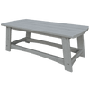 Gray coastal coffee table with slatted top and sturdy angled legs, weather-resistant and eco-friendly poly lumber design.