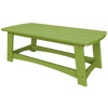 Green coastal coffee table made from weather-resistant poly lumber with a slatted top and sturdy design for outdoor patio use