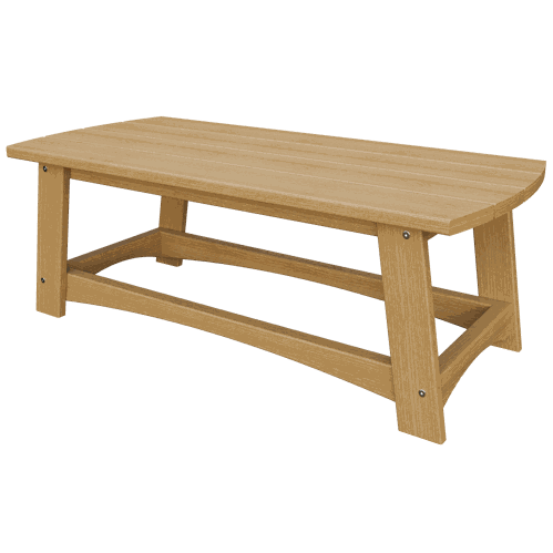 Coastal Coffee Table made of durable weather-resistant poly lumber with slatted top and sturdy frame in natural wood finish