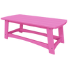 Pink coastal coffee table with slatted top made from weather-resistant poly lumber for outdoor use