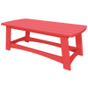 Red coastal coffee table with slatted top and sturdy poly lumber construction for outdoor use