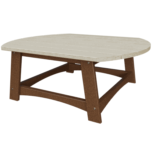 Coastal Conversation Table with spacious light wood top and brown eco-friendly poly lumber frame, durable outdoor coffee table
