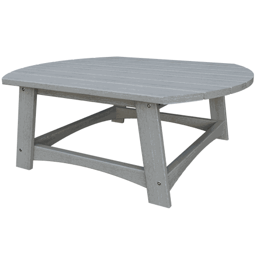 Gray low-profile Coastal Conversation Table made of durable poly lumber with a spacious rectangular top and sturdy angled legs.