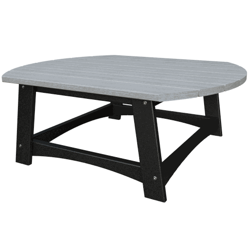 Coastal Conversation Table with spacious gray poly lumber top and black sturdy legs, designed for outdoor use and weather resistance.