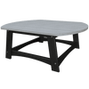 Coastal Conversation Table with spacious gray poly lumber top and black sturdy legs, designed for outdoor use and weather resistance.