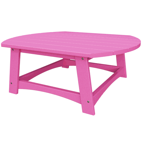 Pink coastal conversation table made from durable eco-friendly poly lumber with wide tabletop and sturdy design for outdoor use