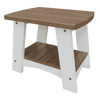 Coastal End Table made of weather-resistant poly lumber with brown top and shelf and white legs for outdoor use